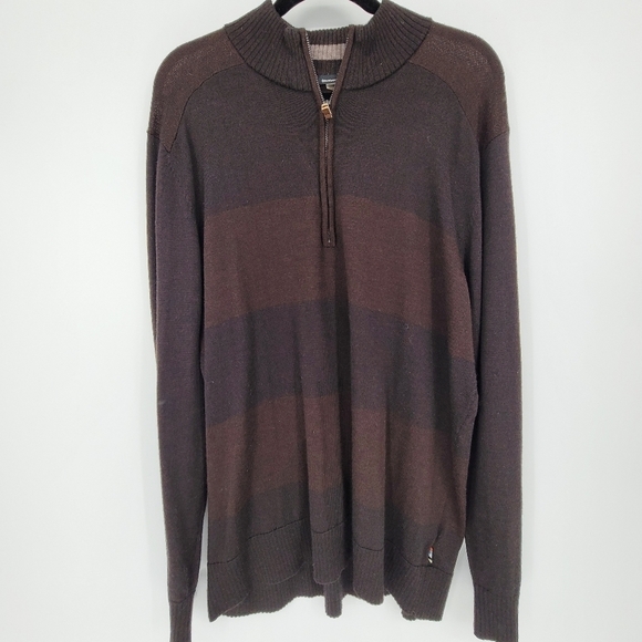 SMARTWOOL men merino wool brown stripe Ridge quarter zip sweater size XLARGE - Picture 1 of 6